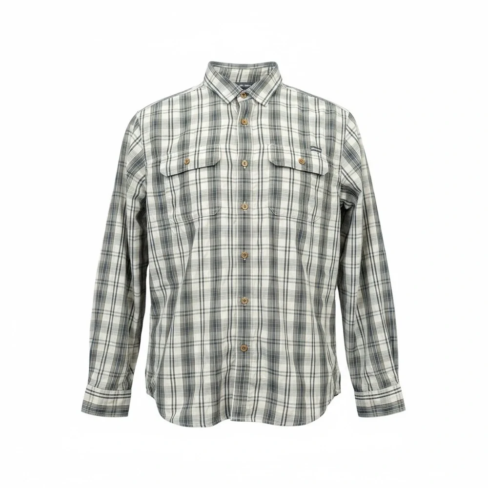 Eddie Bauer Gray Plaid Travel Casual Button-Down Shirt Sise L - Picture 1 of 6